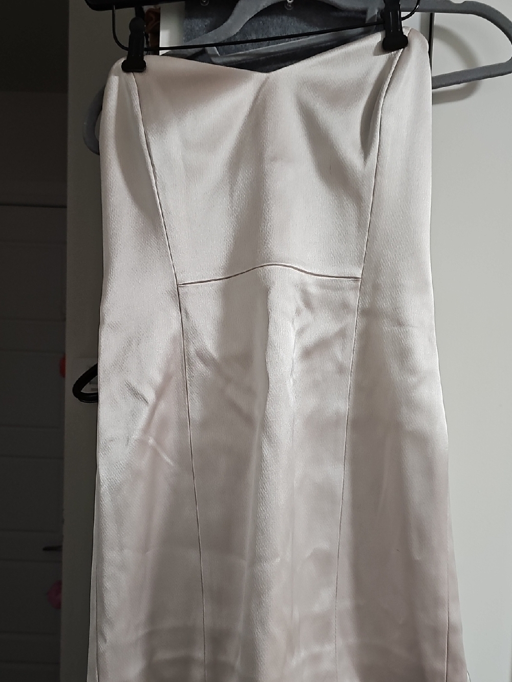 Aritzia Strapless Satin Dress in Light Beige